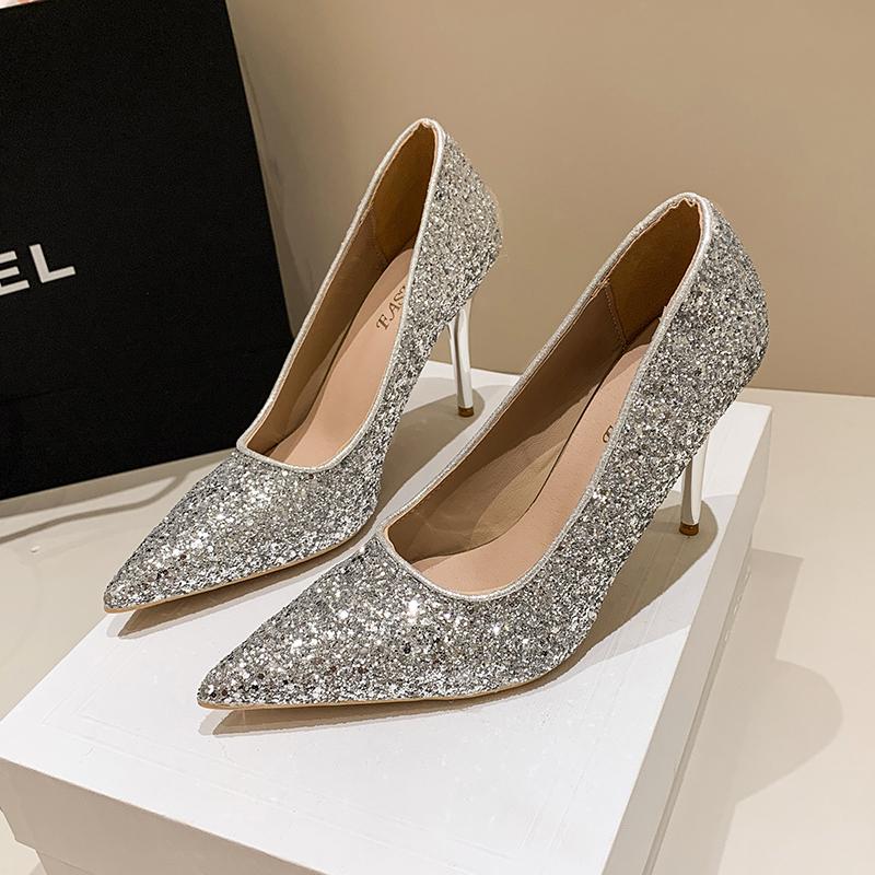 Gold Silver Sequins Women Pumps 2025 Luxury Crystal High Heel Party Wedding Shoes Woman Elegant Pointed Toe Pumps Mujer