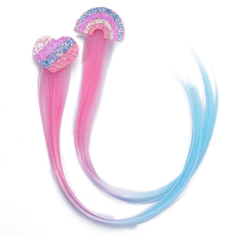 2022 Rainbow Bowknot Hair Accessories Pigtail Wig Sequin Unicorn Glitter Hair Clips for Girls