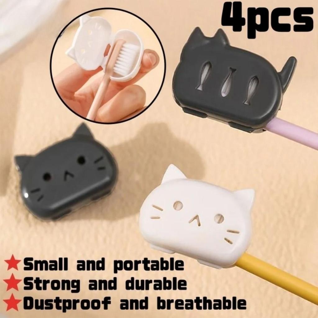 4Pcs Portable Toothbrush Head Case Cat Shape Toothbrush Head Covers  Bathroom Supplies