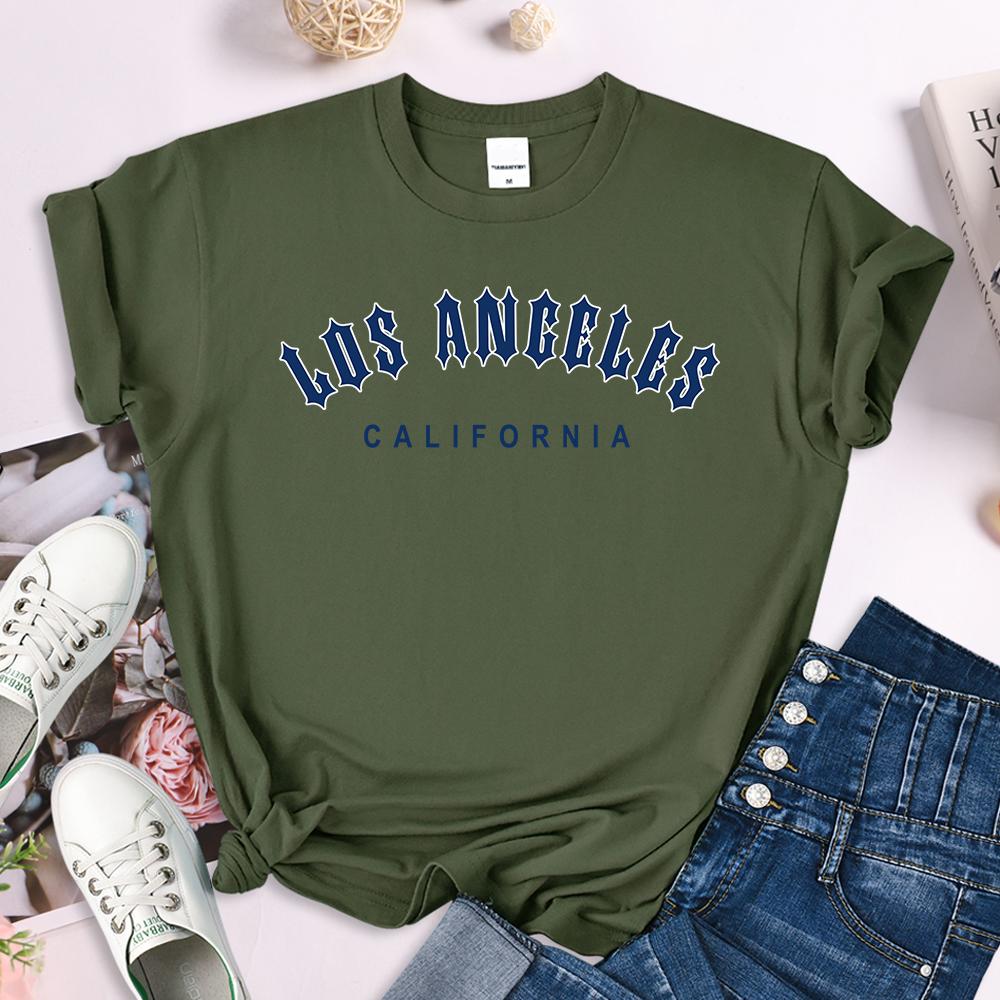Los Angeles California Letter Printing Womens T-Shirts Summer Casual Comfortable Short Sleeve Street Loose Crewneck Clothes