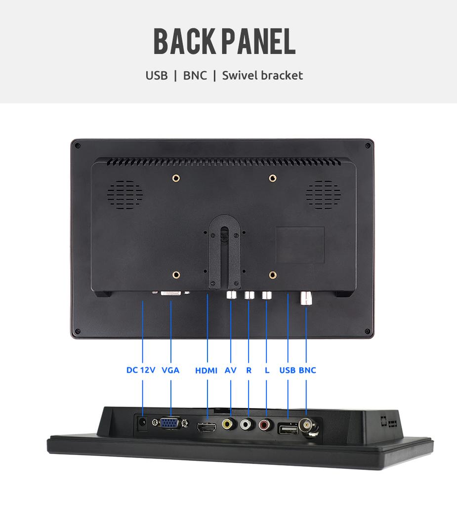 10.1 Inch Car Monitor Hdmi VGA for TV Portable PC Display Home Security System LCD Color Screen for Backup Camera