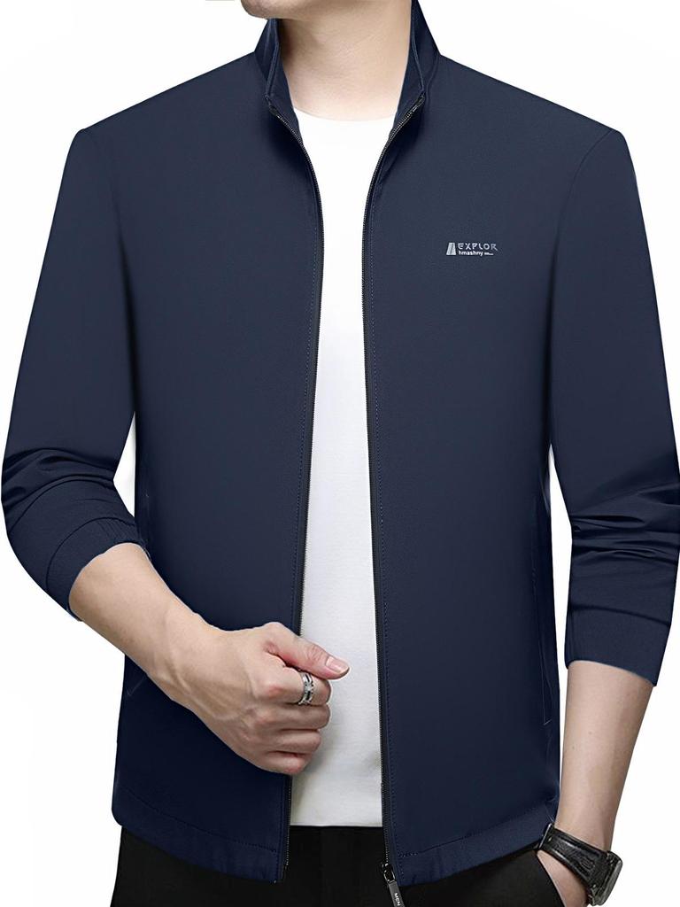 Stylish Stand-Up Collar Jacket for Middle-Aged Men - 2026 Spring Korean Business Casual