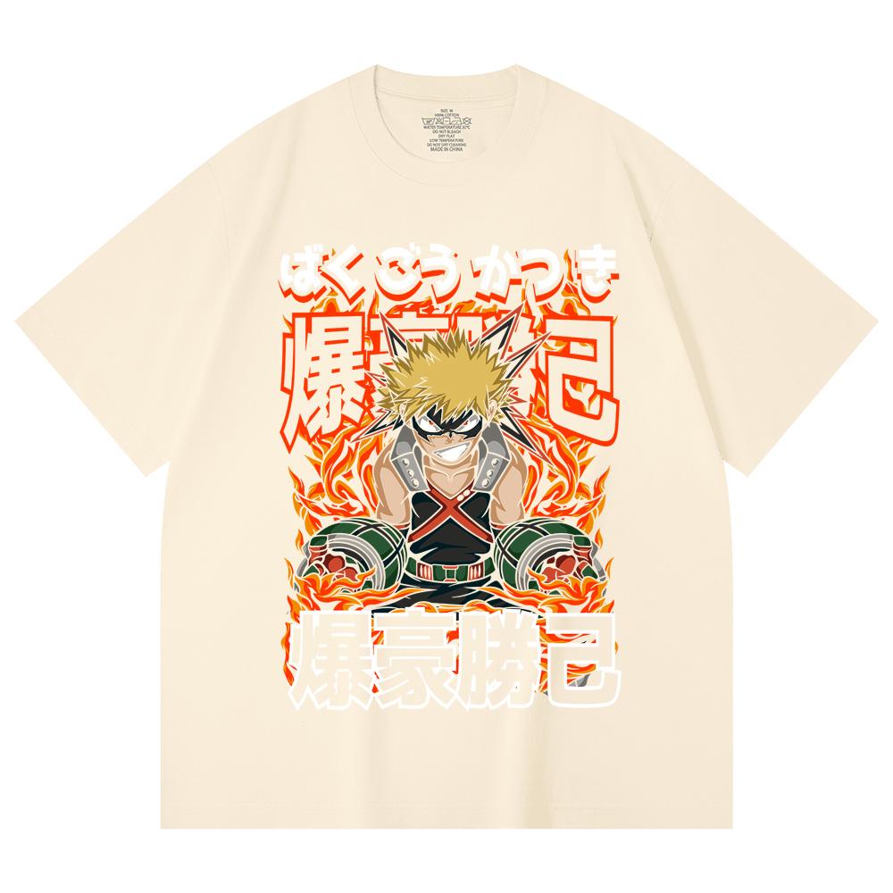 

230 Gsm 100% Cotton My Hero Academia V13 Bakugo Print Unisex Heavy Cotton T Shirt XS абрикосовый