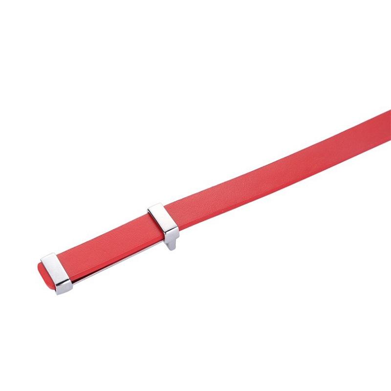 Meier Black and red small belt, women's trendy thin waist belt, first-layer cowhide women's belt