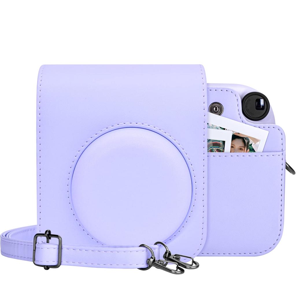 Kinokoo Instax Mini 12 Hülle, Fujifilm Instax Mini 12 Kameratasche mit Magnetverschluss und Schultergurt (lila)