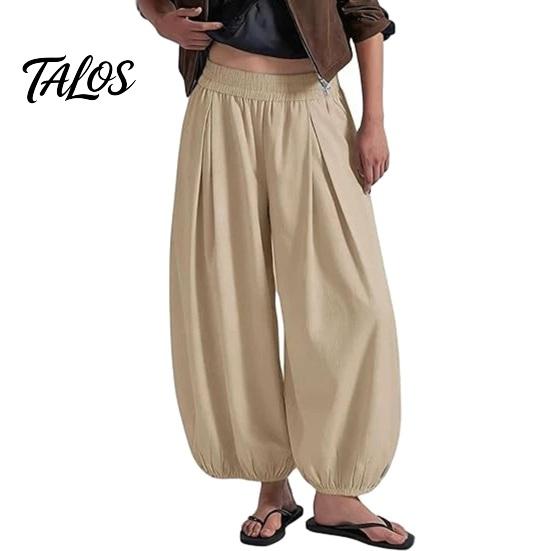 Entspannte Hose Damen Weites Bein Tonnenhose, Lässige High Waist Ballonhosen, Einfarbige Falten Baggy Palazzo Hosen