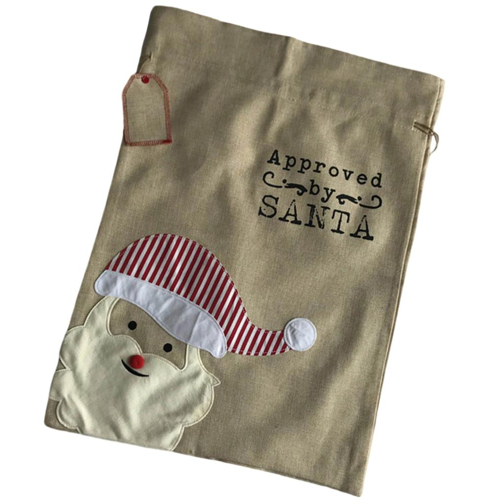 Handmade Christmas Present Pouch Large Polyester Bag for Holiday Gift Wrapping Santa/Deer Candy Storage Container