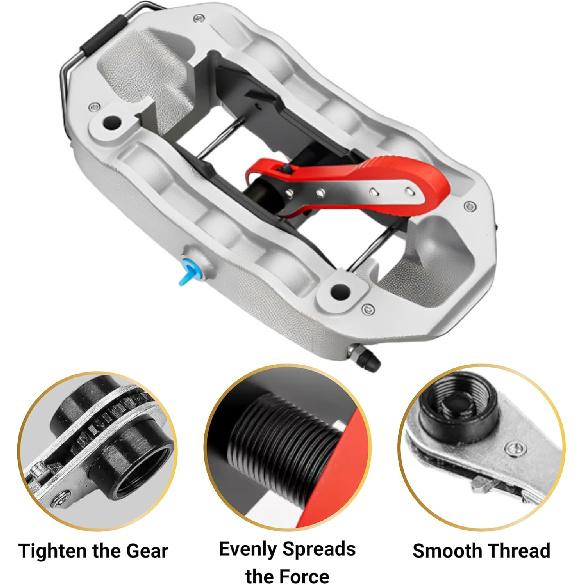 Brake Caliper Compression Tool - Car Ratcheting Brake Caliper Piston Spreader Press Tool with 2 pcs Steel Plates, 360° Adjustable Piston Compressor,