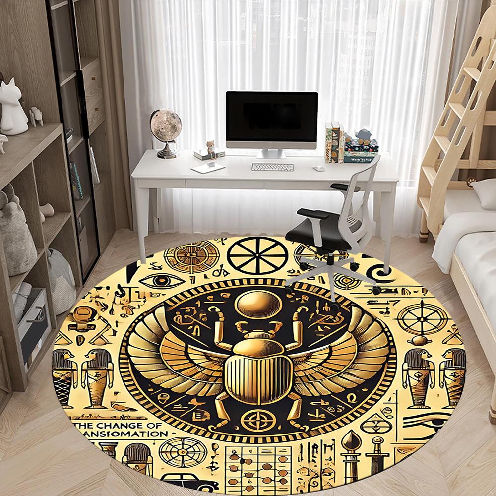 1pc Egyptian Symbols Office Round Area Rug, Under Office Chairs Bedroom Living Room Home Decor, Room Deco, Available in Various Sizes