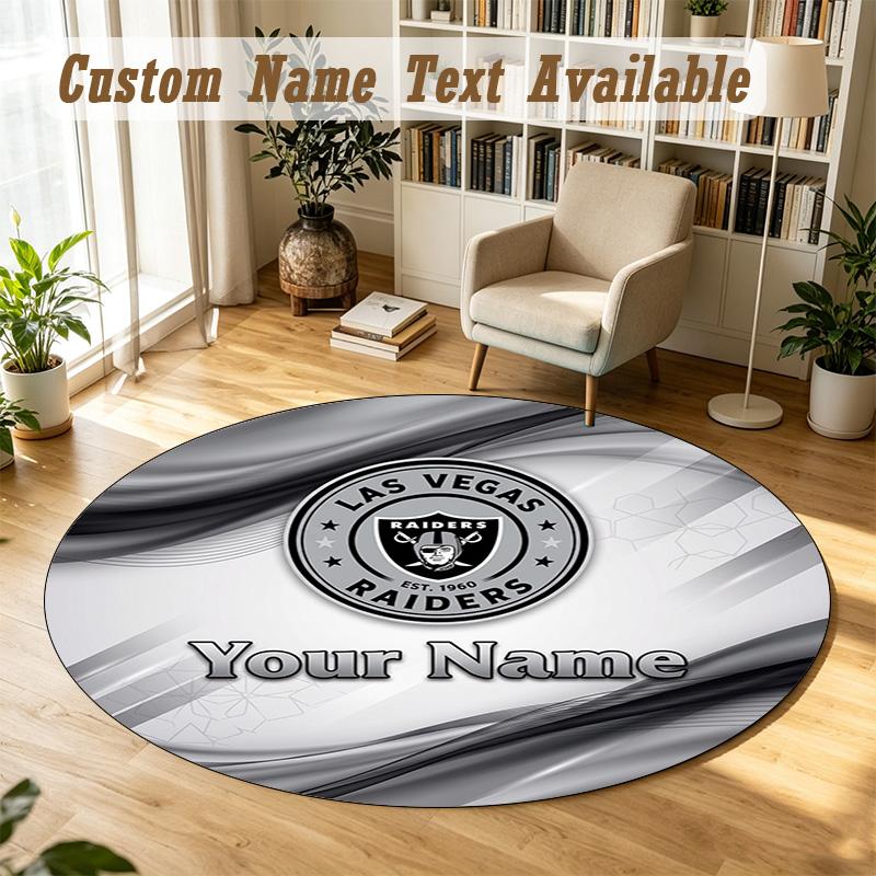 Round Rug Custom NameLas Vegas Raiders Pattern Non Slip Carpet Home Floor Decor