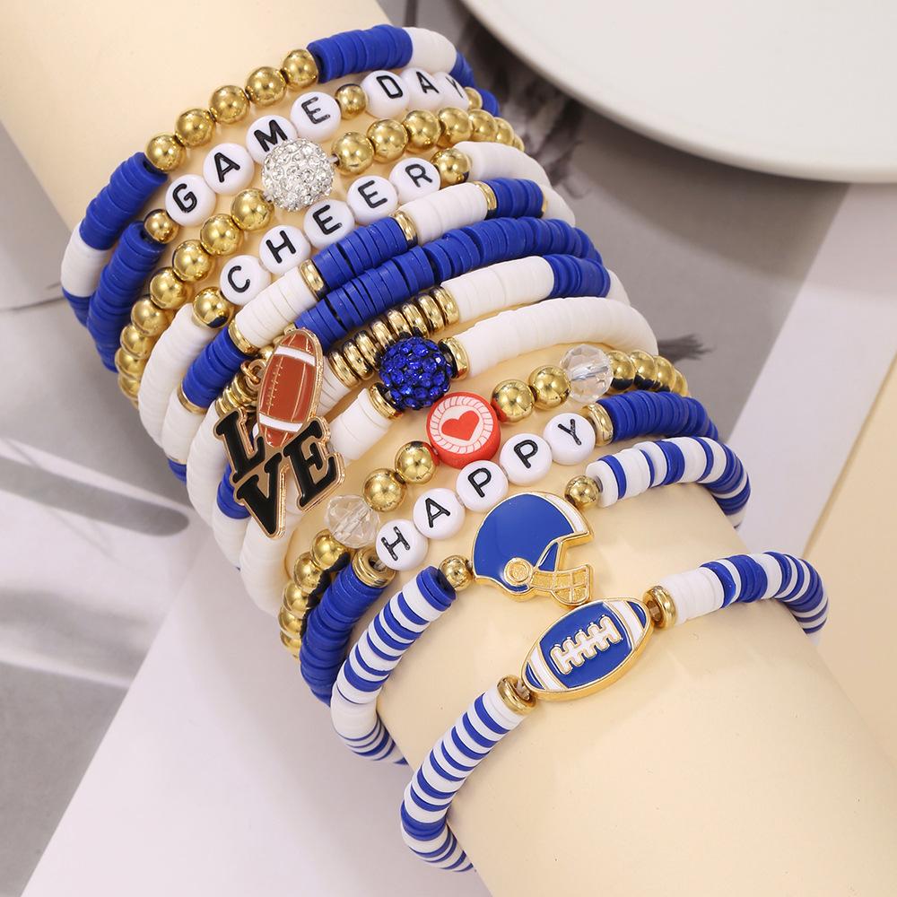 New Rugby Jewelry, New Design Soft Pottery Handmade Letter Beaded Stacked Multi-color Combination Bracelet