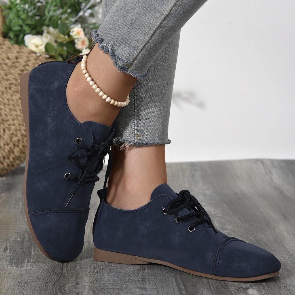 New European and American women's shallow mouth four-season flat bottom large size single shoes soft leather lace-up design fashionable versatile wom