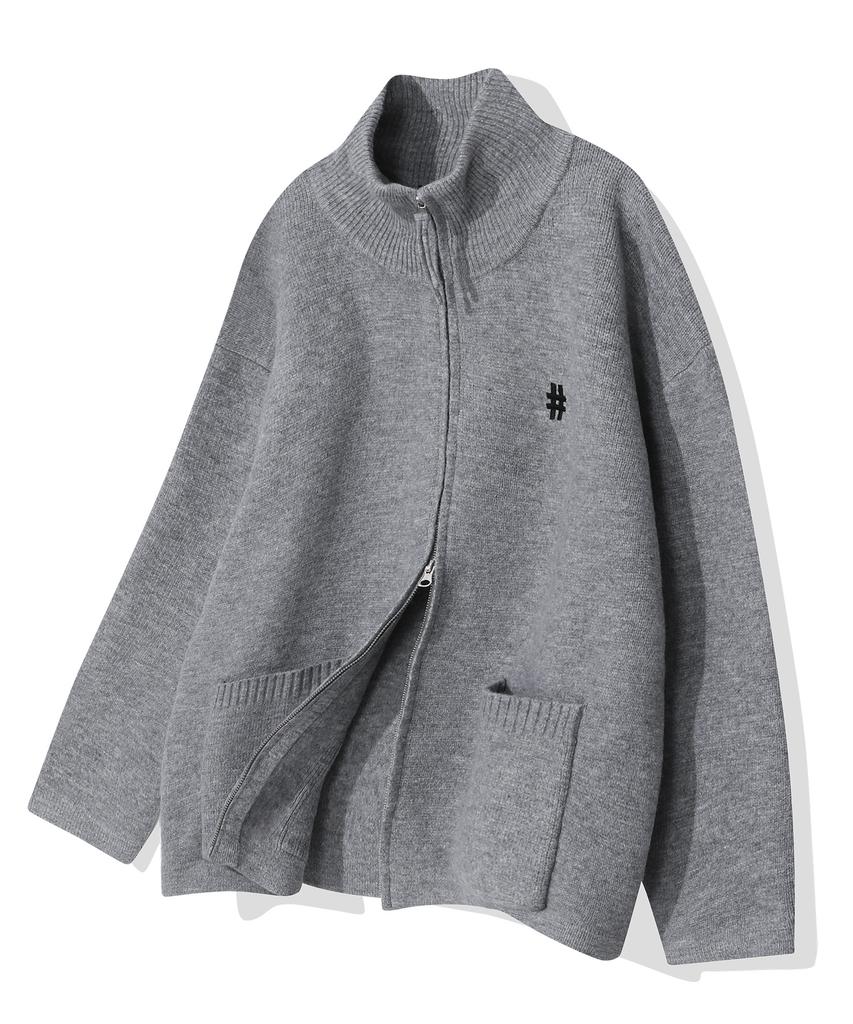 BEENTRILL Essential Turtleneck Two-Way Knit Zip-Up (Melange Gray)
