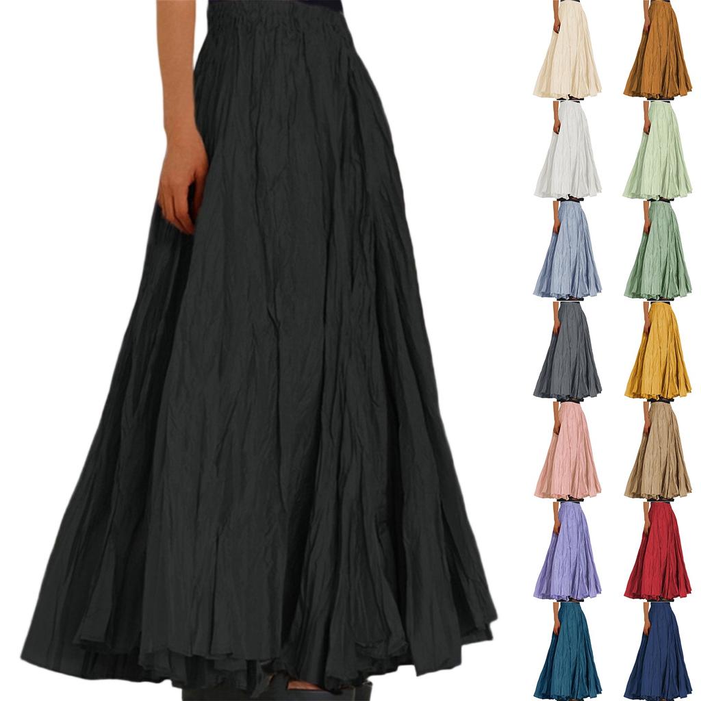 Women's  Casual Pleated Solid Color Half Skirt, Pleated A-line Skirt, Large Swing Floor-length Skirt