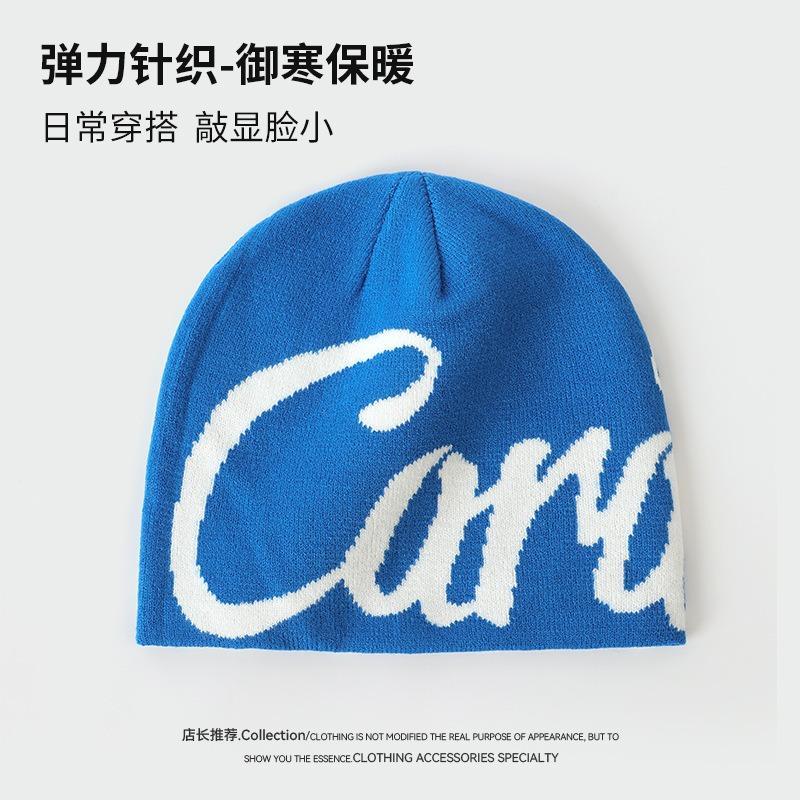 Letter Jacquard Fashion Versatile Knitted Hat Women's Street Cold Hat Autumn and Winter Men's Warm Baotou Cold Hat
