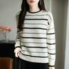 Women's Blue & White Striped Wool Knit Long-Sleeve Top - Elegant & Comfortable 2025 Autumn Style
