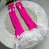 Cable Knit Leg Warmers Boot Cuffs with Bowknot Decorated Sweet Tiered Ruffled Lace Trim Leg Covers Calf Socks for Women