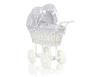 Carrinho de boneca alto de vime com roupa de cama e forro cinza - branco