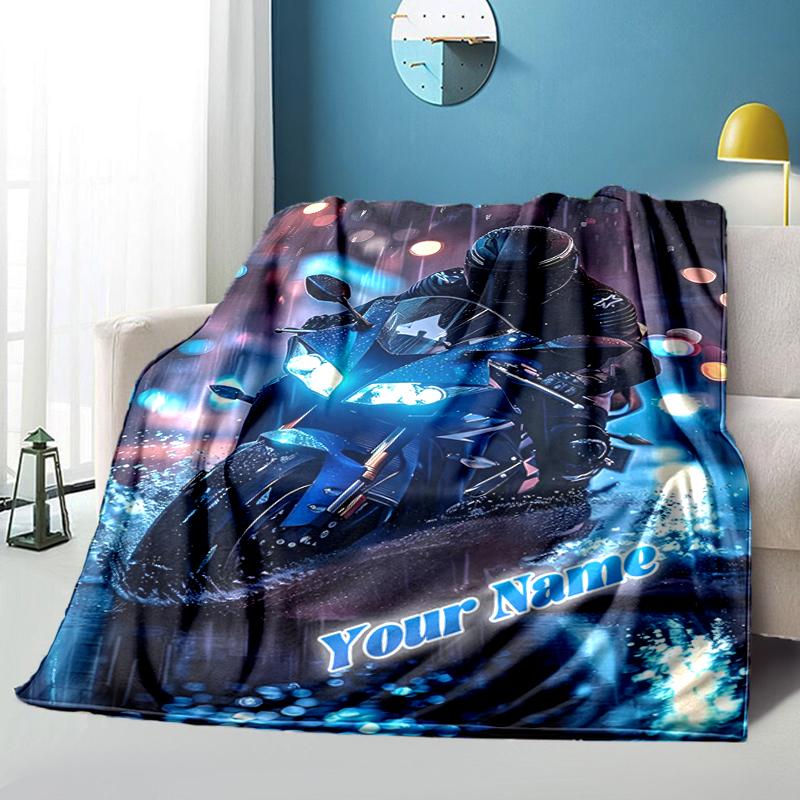 1PC Custom Name Night Rider Adventure Flannel Blanket Versatile,all-season Throw Suitable for the Living Room,bedroom,camping,travel,and Gift