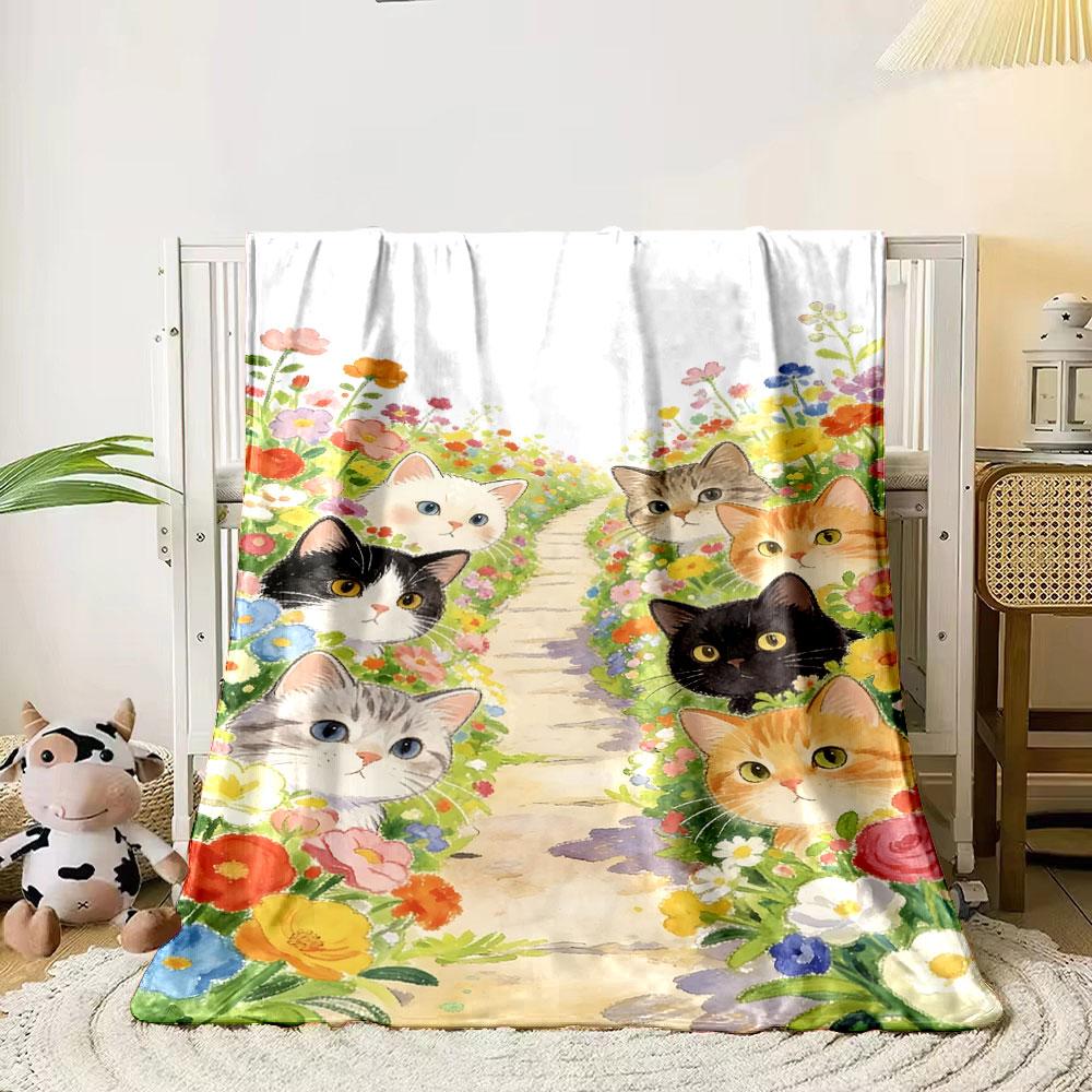Cats In a Colorful Flower Pathway Print Blanket Soft and Cozy Perfect for the Living Room Bed Sofa or a Nap,gift