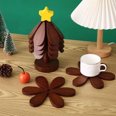 3/4Pcs Christmas Tree Trivets for Hot Dishes Tree Shape Bamboo Potholder with Holder for Pans Bowls Plates Teapots Coasters Home Table Decor