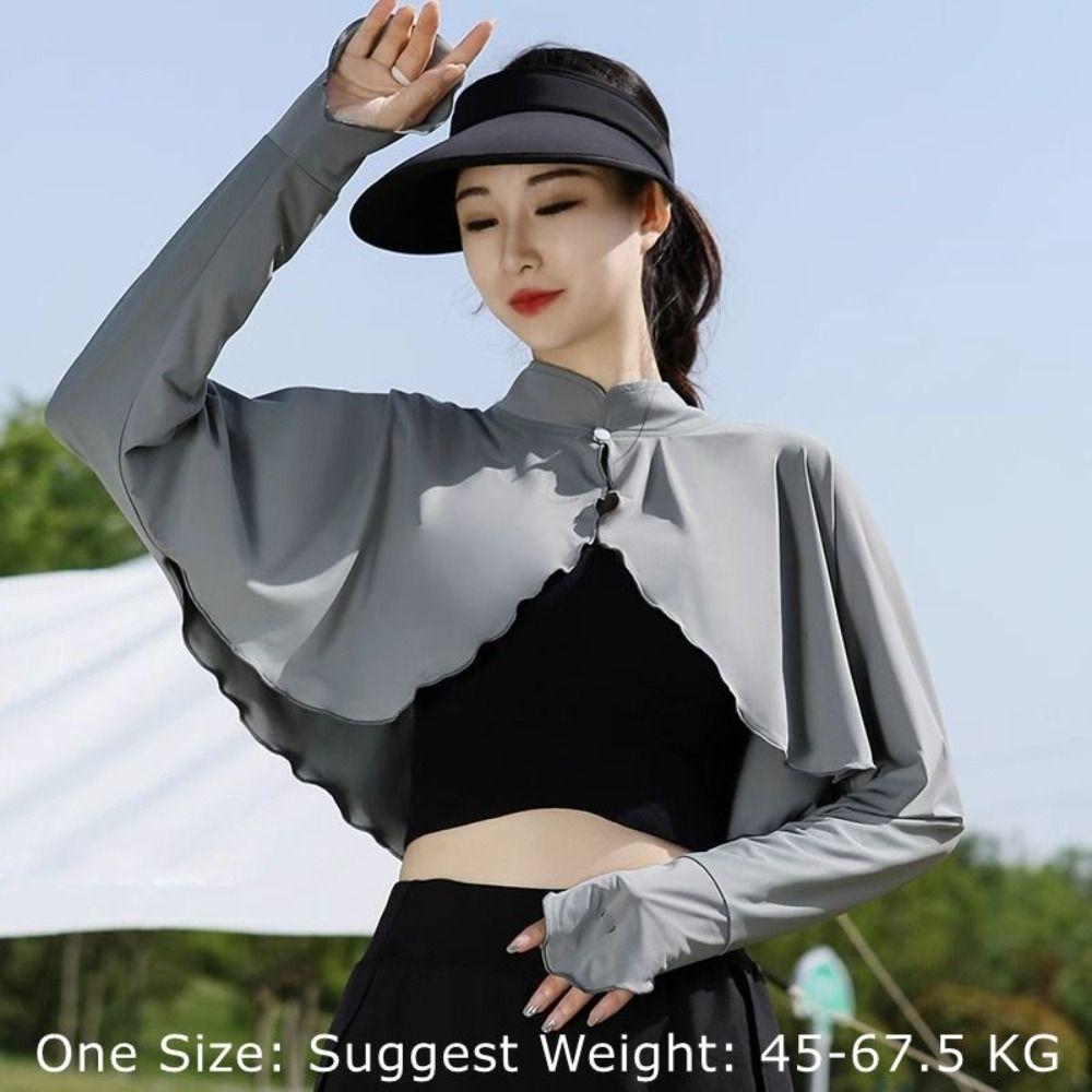 Solid Color Sun Protection Clothing Long Sleeve Ice Silk Cape Long Sleeve Crop Top Sun Protection