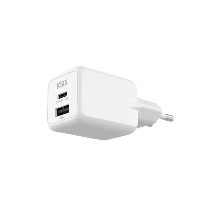 Ksix Bcd20ganacb Blanco - Cargador De Red Eléctrica 1 X Usb-c + 1 X Usb-a 20w