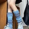 Korean Style Metal Logo Leg Warmers for Women Unique Gradient Color Sleeves Autumn Winter Warm Slouch Socks Knitted Wool Leg Sleeves