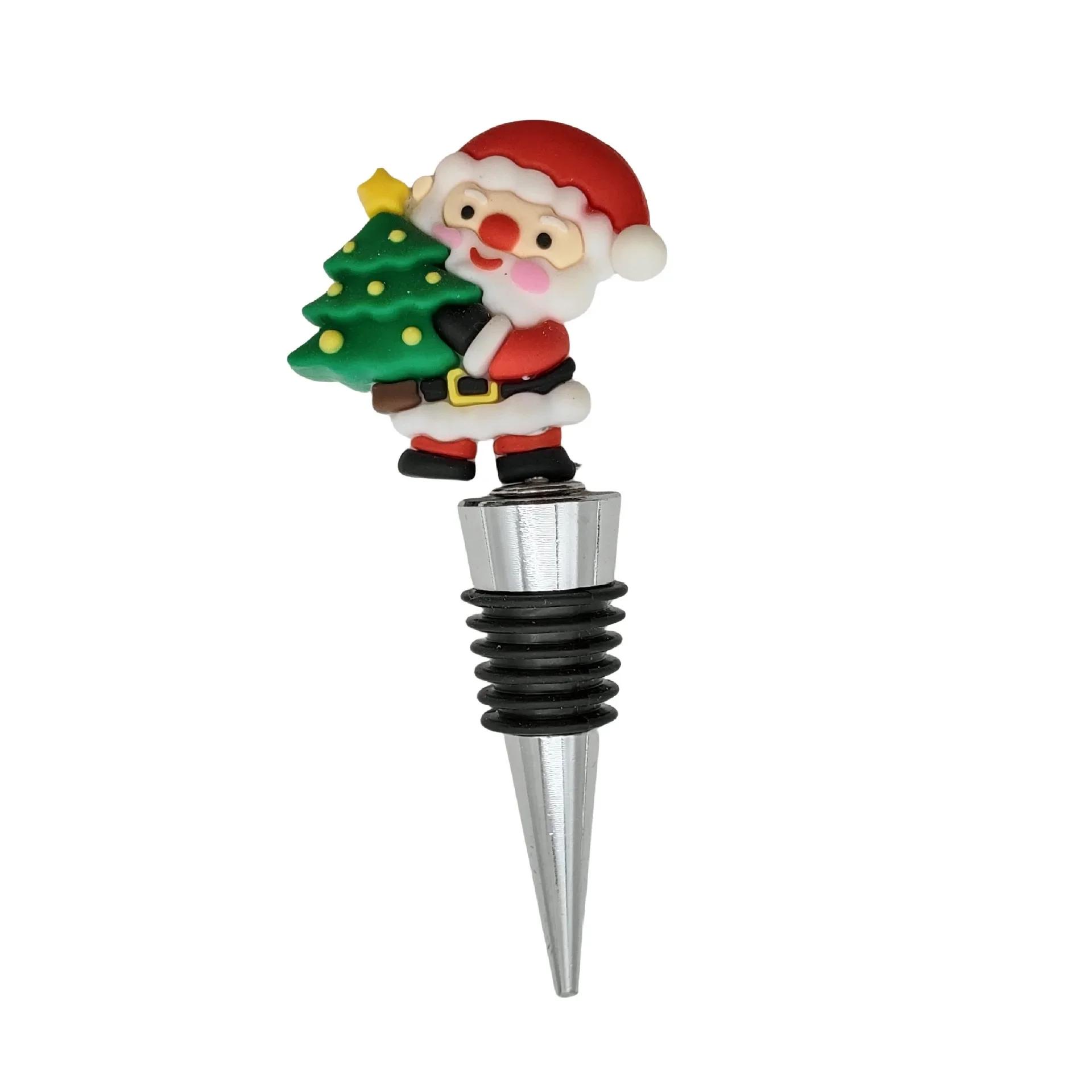 

PVC Christmas Wine Stopper, Green Christmas Tree, Snowman Cane, Sugar Deer, Santa Claus Wreath, Red Wine Stopper, Glass Bottle Y