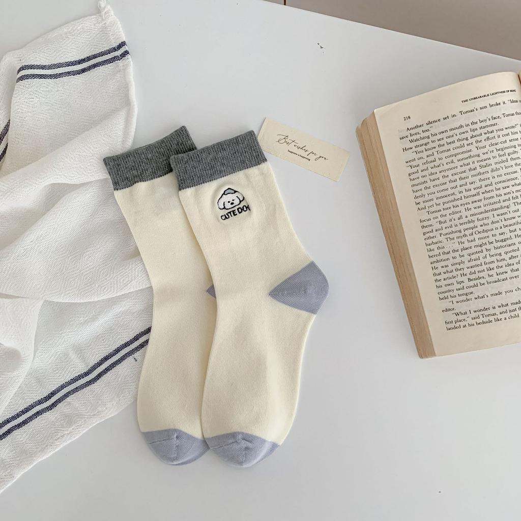 Early Autumn Puppy Socks, Women'S Style, Cute Women'S Socks, Collegiate Style, Comfortable Cotton Socks, And Socks