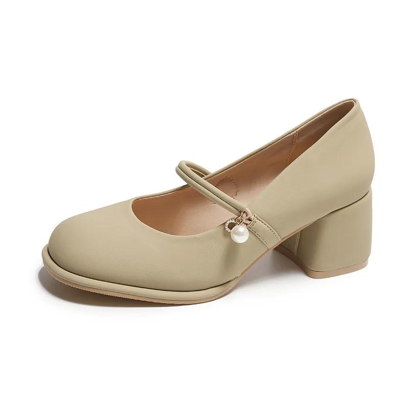 Fashion Woman High-heel Mary Jane Shoes Women 2025 Buckle Strap Square Toe Pumps Woman Pu Leather Shoes Female Dress Matching Banquet