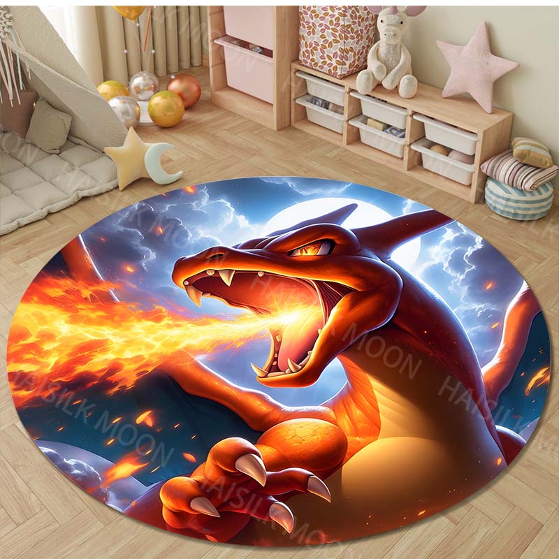 3D HD Bulbasaur Cartoon Round Carpet Kids Living Room Rug Camping Picnic Mats Flannel Anti-Slip Rug Yoga Mat Next Day Shipping