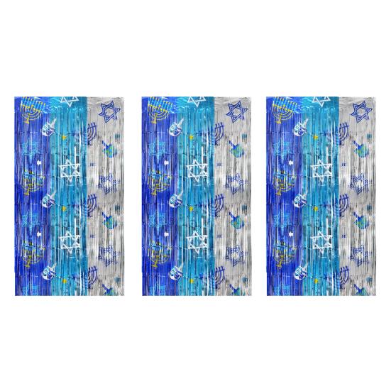1/2/3Pcs Hanukkah Rain Curtain Background Shiny Metal Texture Three-Color Gradient Visual Effect Rain Curtain Holiday Decoration