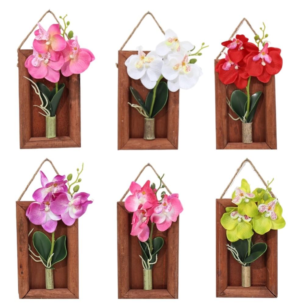 Kunstseide-Schmetterlingsorchidee mit Bilderrahmen aus Holz als Wandkunst