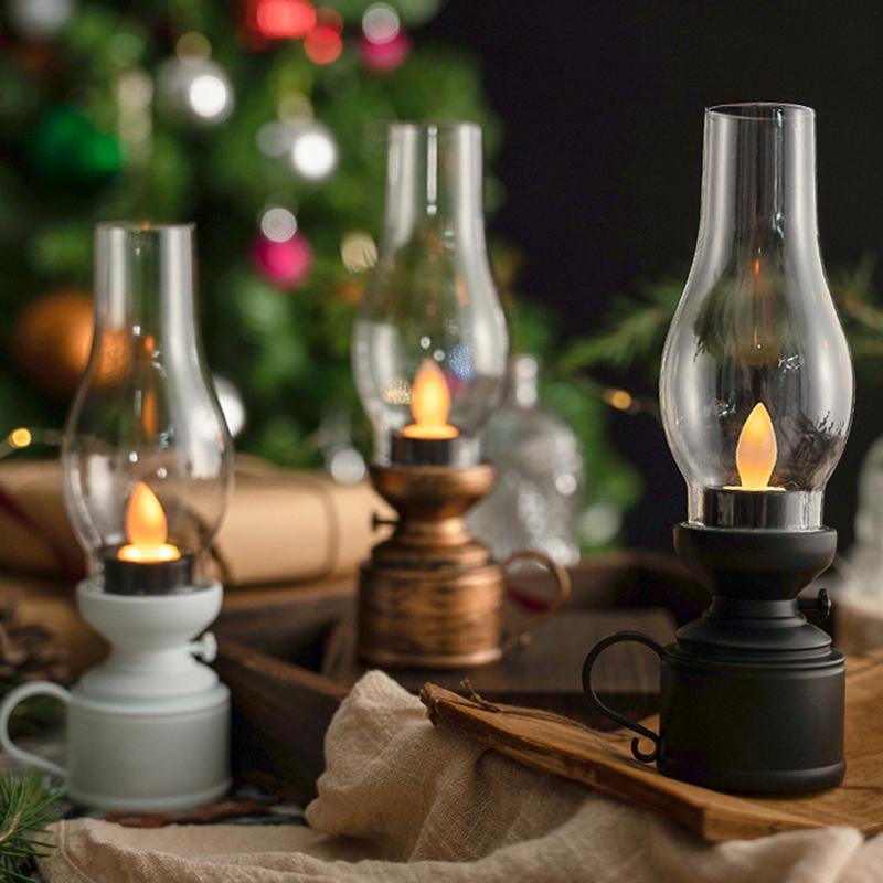 Retro Candle Lamp Flameless Candlestick Night Light Desktop Candle Holders Ornaments Living Room Bedhead Decoration Photo Props