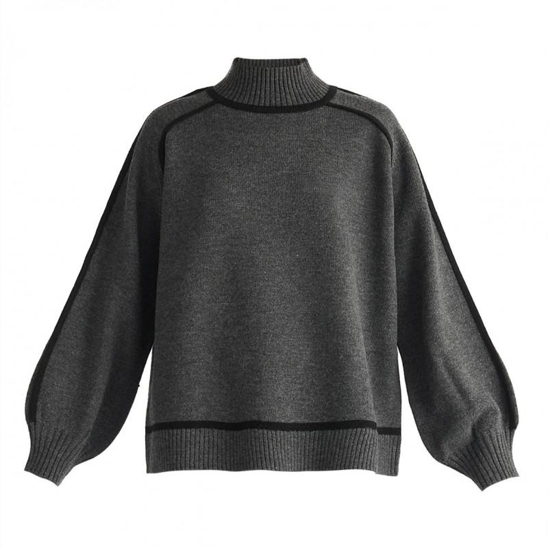 Womens Striped Sweater Half Turtleneck Loose Fit Casual Fall Knitwear Street Style