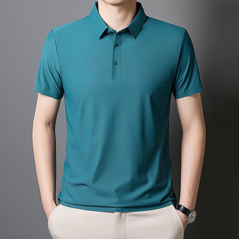 Men's Summer Ice Silk Seamless Lapel Polo - Solid Color Urban Business T-shirt for Dad or Office Wear