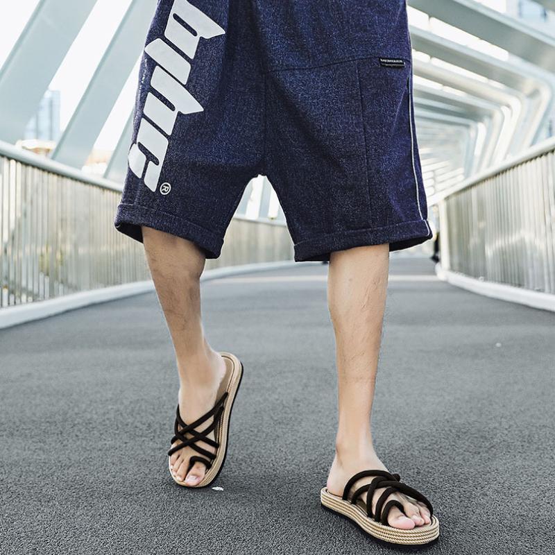 Sommer Herre Vevd Tau Flip-flops EVA Plattform Slitesterke Sklisikre Sandaler for Menn Utendørs Strand Tøfler Sandalias De Hombre 2025