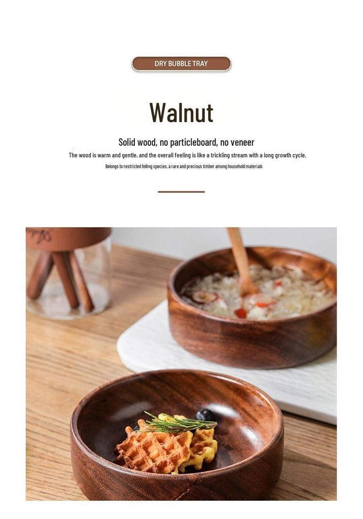 High-End Walnut Wood Round Salad and Fruit Bowl