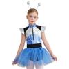 Kids Alien Cosplay Costume Short Sleeve Patchwork Shiny Spangles Dress Bodysuit with Alien Hair Hoop Set for Halloween Party Performance