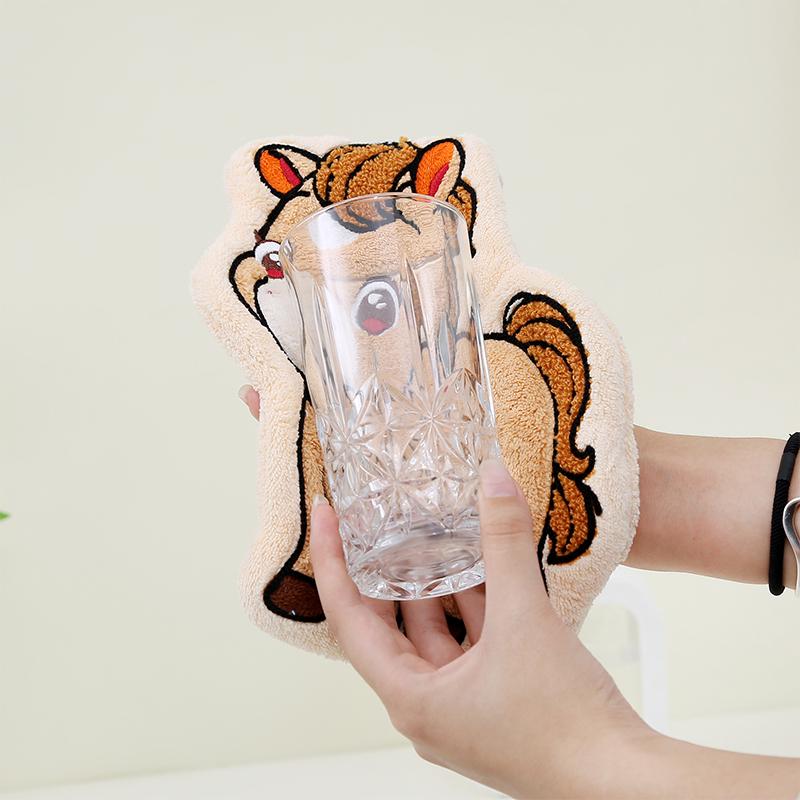 Cartoon Cute Pony Hand Towel Coral Fleece Home Kitchen Wipes Horse Thickened Hanging Absorbent Towels For Bathroom Home Decor