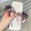 Irregular Round Sunglases Women Brand Designer Gradient Fashion Sun Glasses Female Rimless Metal Curved Temples