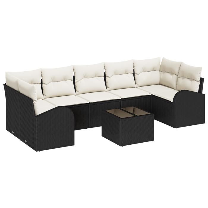 VidaXL Ensemble de Canapé de Jardin 8 Pièces avec Coussins Noir Poly Rotin 3345957