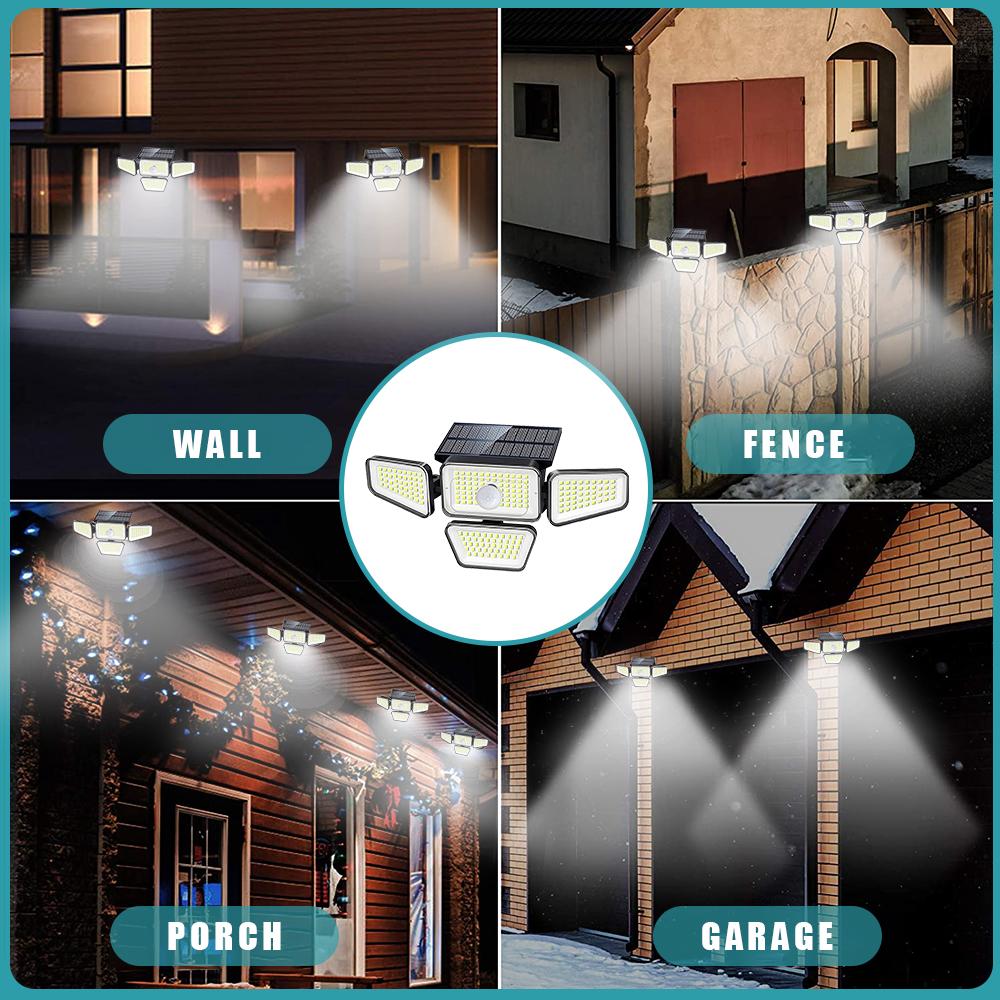 270 LED Solar Wall Light 4 Heads 3000LM 270° LED Street Light IP65 Waterproof Solar Panel Remote Control PIR Motion Sensor Lamp
