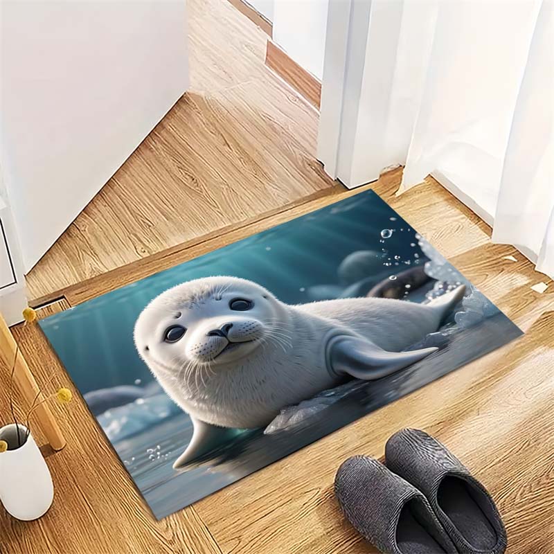 

Cute Baby Seal Non-Slip Doormat, Ocean Animal Print Entryway Floor Mat 40x60cm( 15x23in )