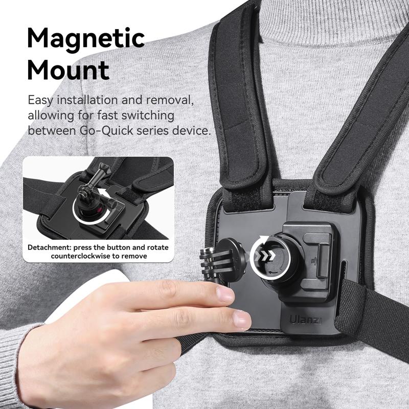 Ulanzi CM028 Go-Quick II Magnetický hrudní popruh 1/4" závit Snadno nastavitelný Pro akční kamery Telefony Rybaření Turistiku Cyklistiku 2