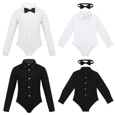 Kinder Jungen Klassisch Modern Latein Jazz Tanz Leotard Hemden Strampler mit Fliege Bühnenauftritt Kostüm