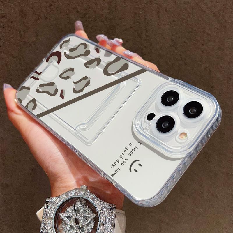 Card Slot Holder Silicone Wallet Pocket Case For Oppo A38 A58 A60 A78 Vivo V27E V27 Pro Samsung A06 A16 A36 A56 Redmi Note 13 Cover Clear Phone Bumper