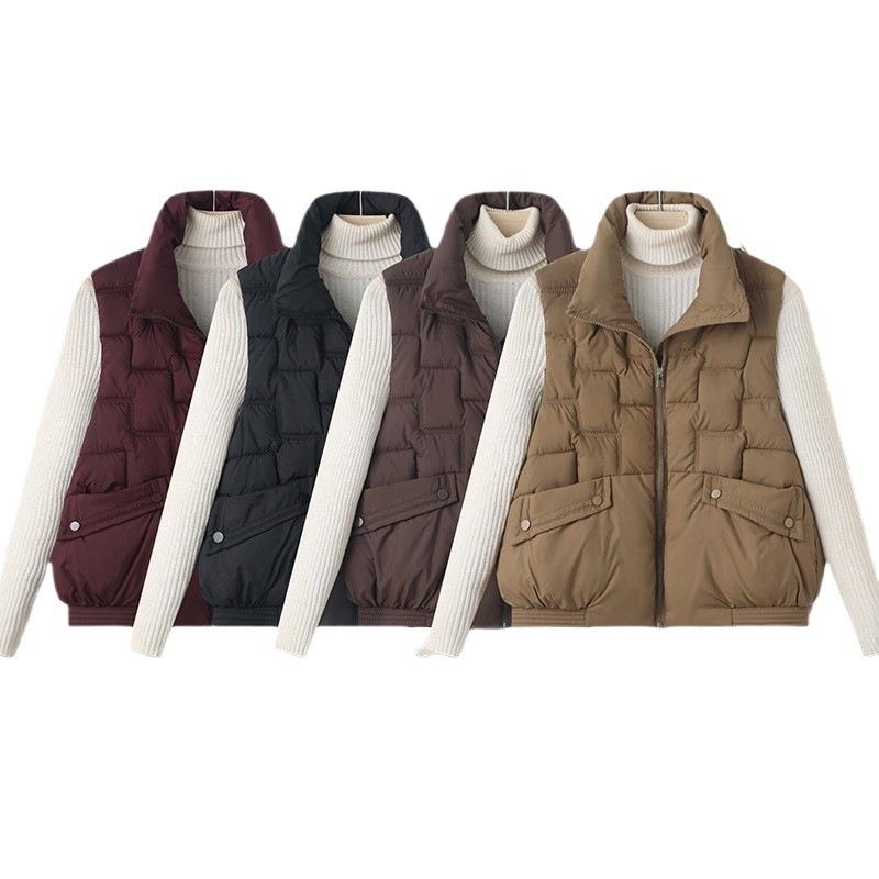 Autumn and winter new cotton-padded vest women's stand-up collar down cotton vest loose short wear vest women's coat