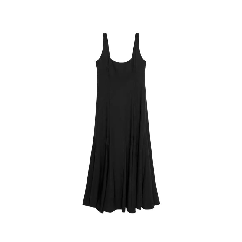 

Summer New Product Women s Clothes French Simplicity Style A- line Hem Sleeveless Square Collar Midi Skirt Dress 3292198 Black XS